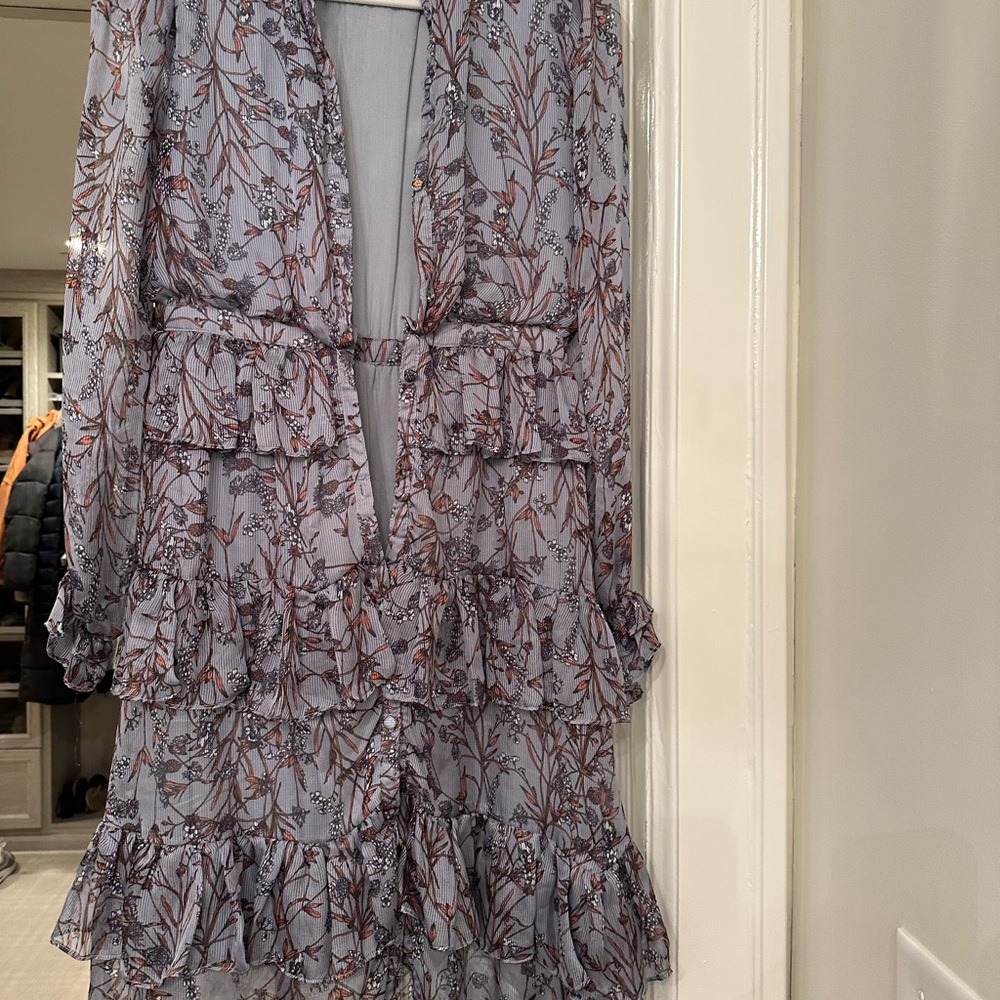 Slate & Willow Lavender Floral Ruffle Tiered Long Sleeve Dress